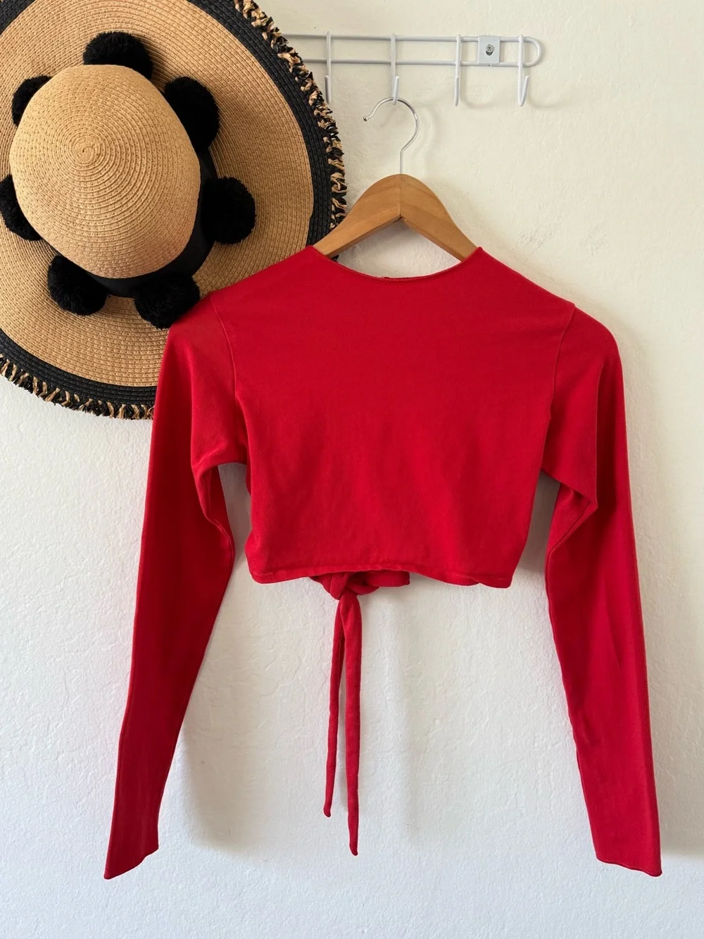 Khy Red Long Sleeve Backless Tie Back Cropped Wrap Top Size Medium - Picture 2 of 11